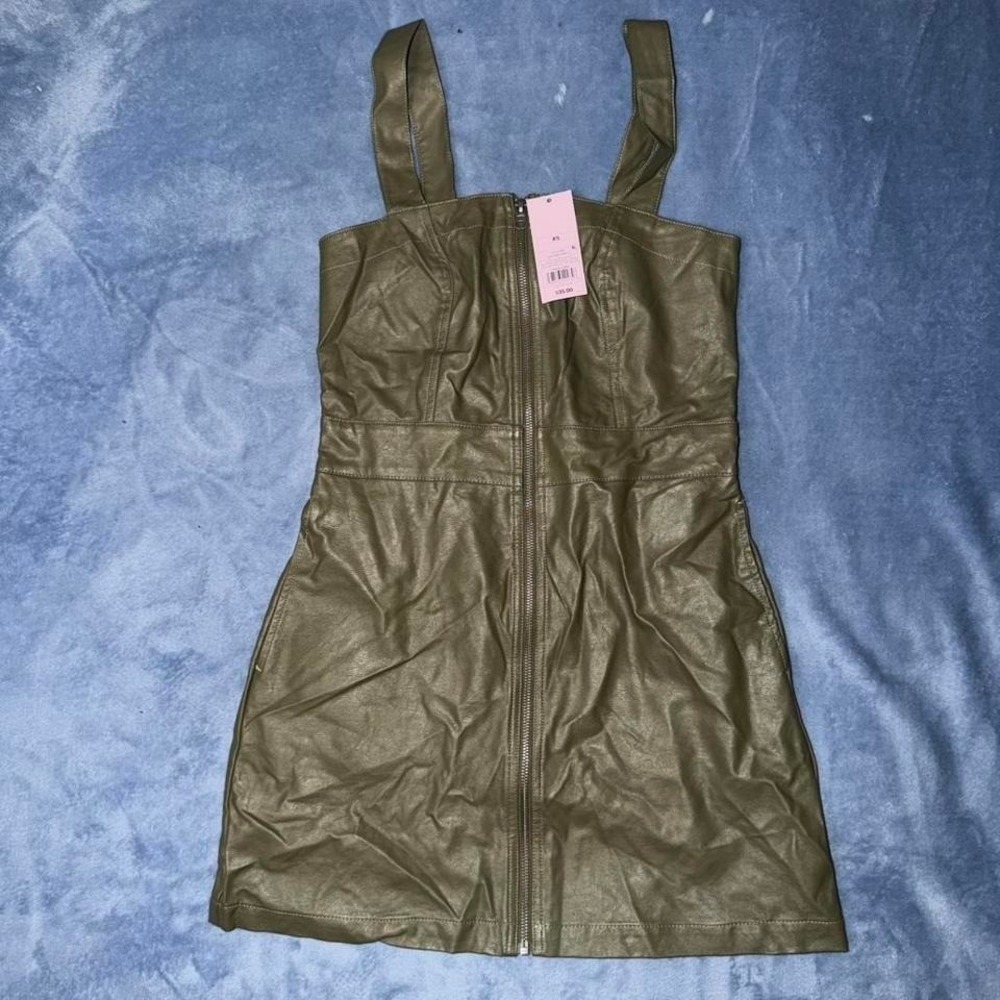 Wild fable Olive green faux leather mini dress with zipper women size xs